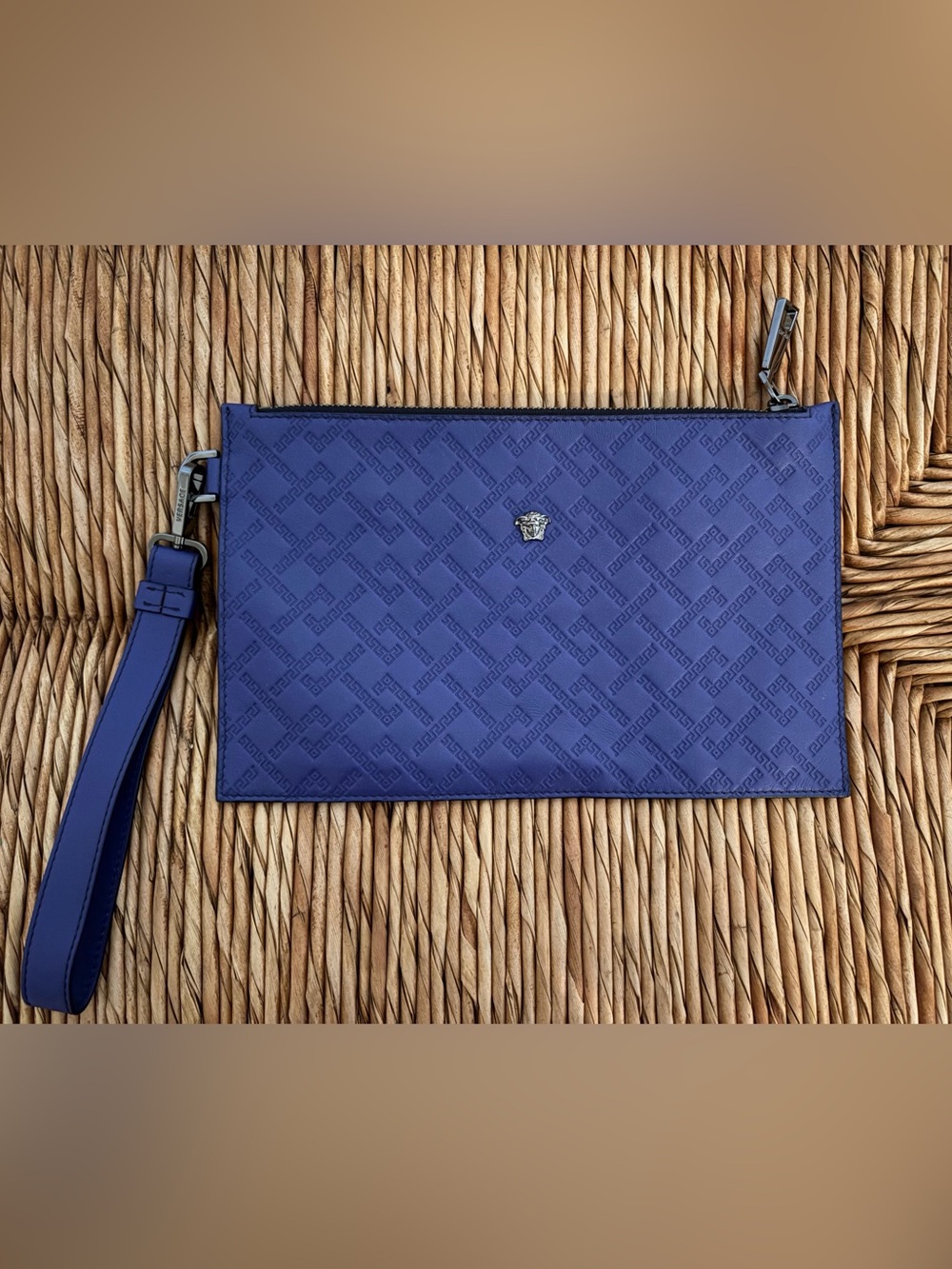 Versace Medusa Embossed Leather Wristlet Clutch